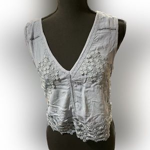 belle du jour pale blue crop top - tie in back